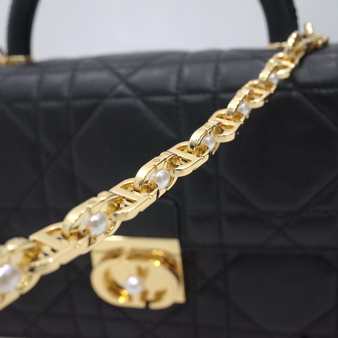 Medium Dior Ange Bag Black Macrocannage Lambskin